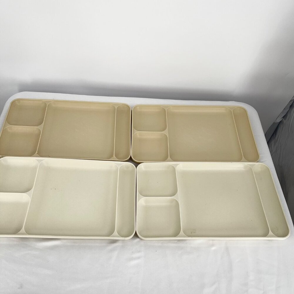 Vintage Tupperware Divided Serving Trays Set of 4 Beige & White Rectangular‎